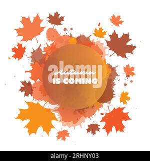 Der Herbst kommt – farbenfrohes Cover-, Banner-, Plakat-, Poster- oder Flyer-Design mit Herbstblättern Stock Vektor