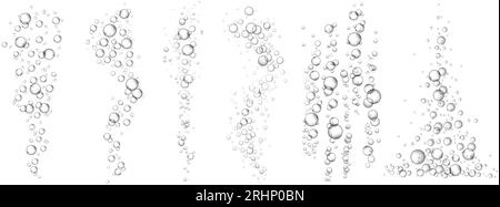 Kohlensäurehaltige Wasserblasen. Unter Wasser sprudelnde Luftblasen für kohlensäurehaltige Getränke. Schwimmende Sauerstoffkugeln visueller Effektvektor Stock Vektor