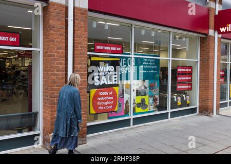 Thornaby, Großbritannien. August 2023. Der britische Haushaltswarenhändler Wilko ist in die Verwaltung gegangen, wodurch etwa 12.000 Arbeitsplätze gefährdet sind. David Dixon/Alamy Stockfoto