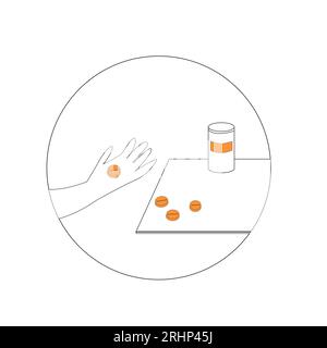 Frau oder Mann, die die Pille in der Hand hält. Orange Pille Stock Vektor