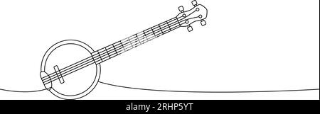 Amerikanisches Banjo, Streichergitarre, einzeilige, durchgehende Zeichnung. Einzeilige Darstellung von Musikinstrumenten. Vektor minimalistische lineare Illustration Stock Vektor