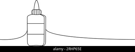 Flasche Klebstoff, Bürobedarf, eine Linie durchgehende Zeichnung. Fortlaufende einzeilige Illustration zur Schule. Vektor minimalistische lineare Illustration. Stock Vektor