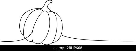 Herbst halloween Kürbis, Gemüse eine Linie durchgehende Zeichnung. Halloween Kürbis durchgehende einzeilige Illustration. Vektor minimalistische Illustration. Stock Vektor