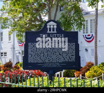 Key West, Florida, USA. Schilderplatz des Little White House, Nachkriegsresidenz von Präsident Harry S Truman, Altstadt. Stockfoto