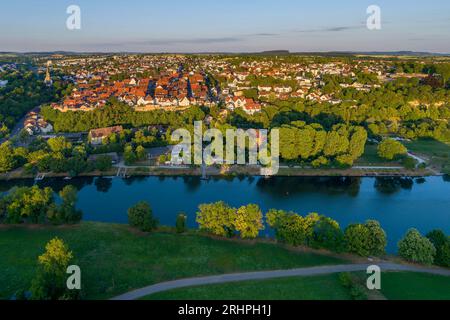 Blick aus der Vogelperspektive auf die Altstadt von Marbach am Neckar, Panorama Stockfoto