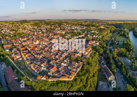 Blick aus der Vogelperspektive auf die Altstadt von Marbach am Neckar, Panorama Stockfoto