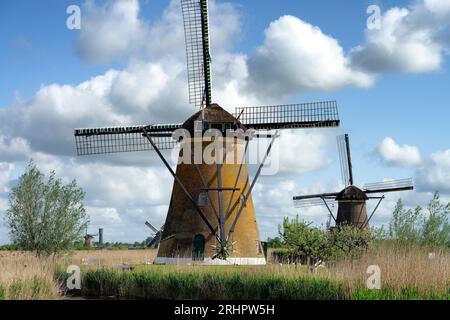 Windmühlen in Kinderdijk, Kinderdijk, Benelux, Benelux-Länder, Südholland, Zuid-Holland, Niederlande Stockfoto