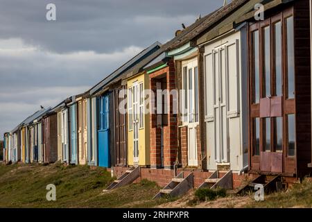 Strandhütten, Sandilands, Lincolnshire, England, Großbritannien Stockfoto