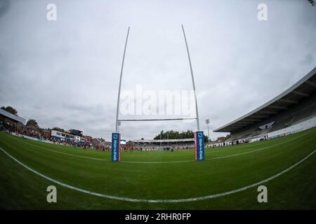 Wakefield, Großbritannien. August 2023. *General Stadium View ** während des Super-League-Spiels zwischen Wakefield Trinity und Castleford in Belle Vue, Wakefield, UK am 18. August 2023. Foto von Simon Hall. Nur redaktionelle Verwendung, Lizenz für kommerzielle Nutzung erforderlich. Keine Verwendung bei Wetten, Spielen oder Veröffentlichungen eines einzelnen Vereins/einer Liga/eines einzelnen Spielers. Credit: UK Sports Pics Ltd/Alamy Live News Stockfoto