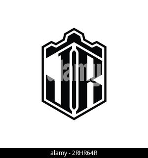JR Letter Logo Monogramm sechseckige Schildform Krone Burg geometrisch mit Modelldesign Vorlage Stockfoto