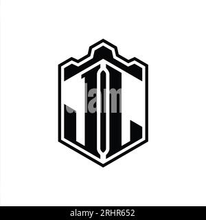 JL Letter Logo Monogramm sechseckige Schildform Krone Burg geometrisch mit Modelldesign Vorlage Stockfoto