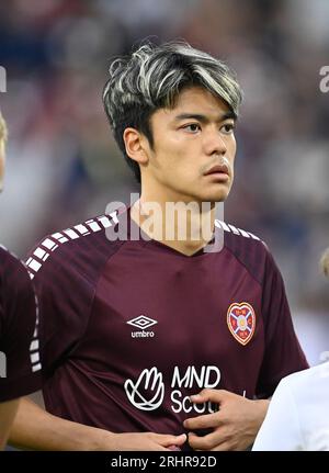 Tynecastle Park. Edinburgh.Scotland.UK, 17. August 23 Hearts gegen Rosenborg UEFA Europa Conference League-Spiel. Yutaro Oda der Herzen. Quelle: eric mccowat/Alamy Live News Stockfoto