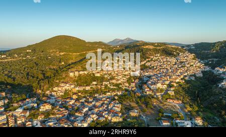 Luftbild von Samos Stadt auf der Insel Samos, Griechenland Stockfoto