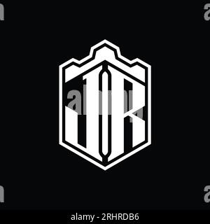 JR Letter Logo Monogramm sechseckige Schildform Krone Burg geometrisch mit Modelldesign Vorlage Stockfoto