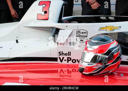 Nashville, TN, USA. Aug. 2023. SCOTT MCLAUGHLIN (3) aus Christchurch, Neuseeland, gewinnt den Pole Award für den Big Machine Music City Grand Prix in den Straßen von Nashville in Nashville, TN, USA. (Bild: © Brandon K. Carter Grindstone Med/ASP) NUR REDAKTIONELLE VERWENDUNG! Nicht für kommerzielle ZWECKE! Stockfoto