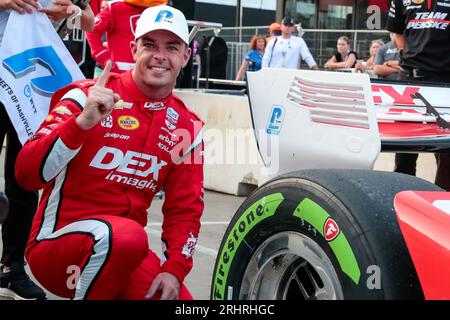 Nashville, TN, USA. Aug. 2023. SCOTT MCLAUGHLIN (3) aus Christchurch, Neuseeland, gewinnt den Pole Award für den Big Machine Music City Grand Prix in den Straßen von Nashville in Nashville, TN, USA. (Bild: © Brandon K. Carter Grindstone Med/ASP) NUR REDAKTIONELLE VERWENDUNG! Nicht für kommerzielle ZWECKE! Stockfoto