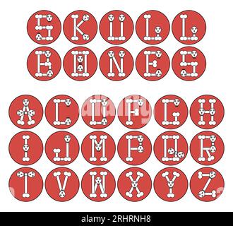 Alphabet aus Knochen und Schädeln. Vektorillustration in flacher Ausführung. Stock Vektor