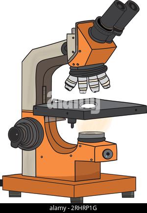 Vektorillustration eines orangen binokularen Mikroskops Stock Vektor