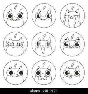 Setz Emojis verschiedener niedlicher Cartoon-Katzen Stock Vektor