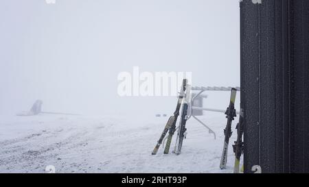 Selwyn Snow Resort, New South Wales, Australien, 19. August 2023. Die schwachen Schneefälle haben das Resort vor 3 Wochen geschlossen und heute ist das Resort wieder für Skifahrer und Rodler geöffnet. Selwyn Snow Resort wurde nach den Buschbränden 2020 wieder aufgebaut. Dies ist die erste Saison, in der das Resort für Schneebenutzer wieder eröffnet werden konnte. Schneebenutzer werden mit weißen Bedingungen und frischem Neuschnee begrüßt. Credit PjHickox/Alamy Live News Stockfoto