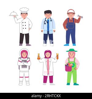 Beruf Chefkoch Arzt Gesundheitsfachmann Reparaturtechniker Astronautenwissenschaftler und Gärtner Stock Vektor