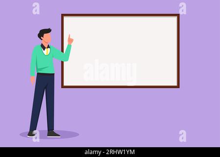 Zeichentrickfilm flach Zeichner Lehrer Professor steht vor Tafel Unterricht Schüler im Klassenzimmer. Hochschullehrer unterrichten Stockfoto