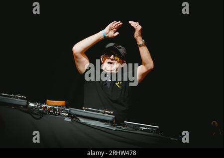 Sedgefield, Großbritannien. August 2023. Hacienda Classical mit Graeme Park, Manchester Camerata und Peter Hook treten beim Hardwick Festival auf. Quelle: Thomas Jackson/Alamy Live News Stockfoto