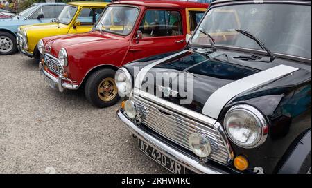 Pau, Frankreich - 08 17 2023 : Mini Cooper Cars mehrere Oldtimer Classic Car british Stockfoto