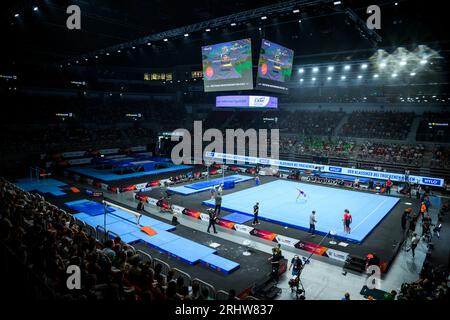 Düsseldorf, Deutschland. Juli 2023. Gymnastik: Apparateturnen, PSD Bank Dome, Deutsche Meisterschaften, Entscheid Single - Apparatendamen - Männer: Übersicht über den PSD Bank Dome. Quelle: Tom Weller/dpa/Alamy Live News Stockfoto