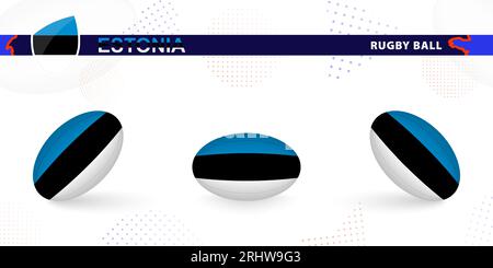 Rugby-Ball mit der Flagge Estlands in verschiedenen Winkeln auf abstraktem Hintergrund. Rugby Vector Kollektion. Stock Vektor