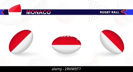 Rugby-Ball mit der Flagge von Monaco in verschiedenen Winkeln auf abstraktem Hintergrund. Rugby Vector Kollektion. Stock Vektor