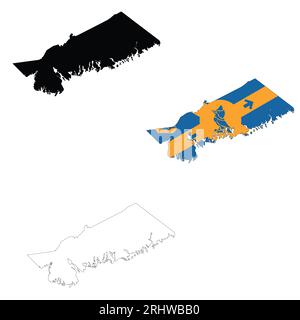 Halifax-Karte - Flaggenzuordnung. Umrisskarte des Halifax-Zeichens. Halifax-Kartensymbol. Nova Scotia. Scribble Sketch Halifax Kartenschild. Flacher Stil. Stockfoto