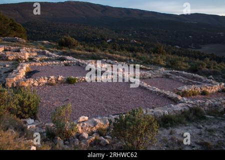 Landscape in the ancestral ruins of the Iberian settlement El Puig de Alcoy, Spain Stock Photo