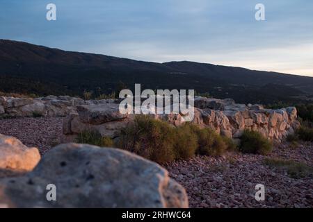 Landscape in the ancestral ruins of the Iberian settlement El Puig de Alcoy, Spain Stock Photo