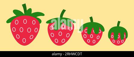 Erdbeeren-Icon-Set von klein bis reif. Stock Vektor