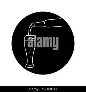 Schwarzes Liniensymbol für Bier, das aus dunkler Flasche gegossen wird. Piktogramm für Webseite, mobile App, Werbeaktion. Stock Vektor