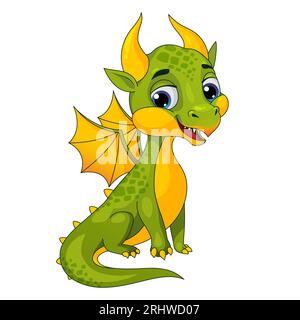 Niedlicher kleiner grüner Drache, Karikaturvektor-Illustration. Stock Vektor