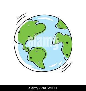 Planet Earth Ikone im Doodle-Stil. Farbige flache Vektorillustration isoliert auf weißem Hintergrund. Stock Vektor
