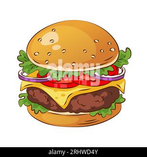 Hand gezeichneter Burger, Fast Food Vektor Illustration. Stock Vektor