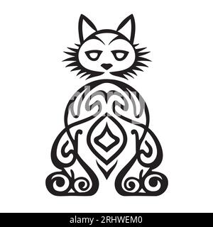Ornamentkatze. - Tätowieren. Schwarze Linien. Vektorillustration Stock Vektor