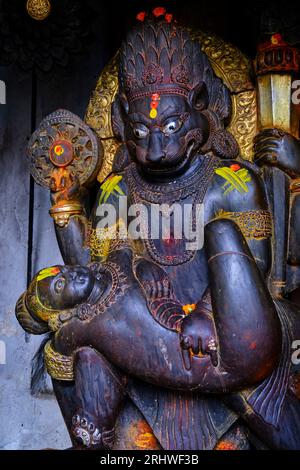 Nepal, Kathmandu-Tal, Kathmandu, Durbar-Platz, Narsingha-Steinstatue, Dämon, großer Beschützer, am Eingang zum Hanuman Dhoka Königspalast Stockfoto