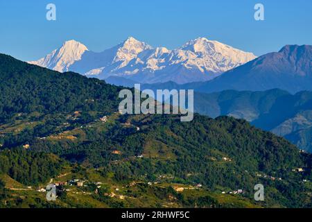 Nepal, Kathmandu-Tal, der Himalaya von Nagarkot aus gesehen, Ganesh-Himal 7406 m Stockfoto