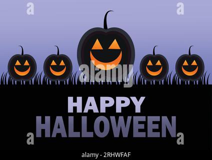 Happy Halloween Hintergrund mit Kürbissen und Text Happy Halloween. Happy Halloween Outdoor-Kulisse. Vektorillustration Stock Vektor