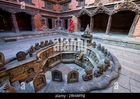 Nepal, Kathmandu-Tal, Newar-Stadt Patan, Durbar-Platz, königlicher Palast, Tusha HiTi oder königliches Bad im Sundari Chowk im alten Palast Stockfoto