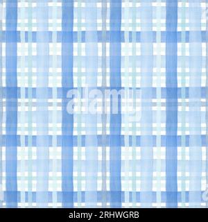 Nahtloses Muster mit blauen und blauen Streifen, handbemalt in Aquarellfarben, auf weißem Hintergrund. Aquarellzeichnung. Geeignet für Textildesign Stockfoto