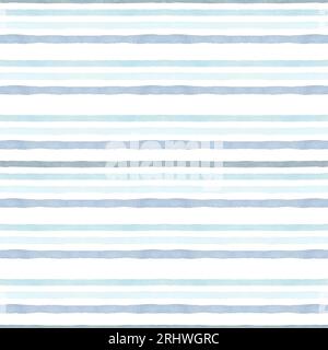 Nahtloses Muster mit blauen und blauen Streifen, handbemalt in Aquarellfarben, auf weißem Hintergrund. Aquarellzeichnung. Geeignet für Textildesign Stockfoto