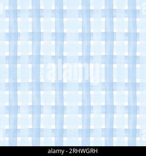 Nahtloses Muster mit blauen und blauen Streifen, handbemalt in Aquarellfarben, auf weißem Hintergrund. Aquarellzeichnung. Geeignet für Textildesign Stockfoto