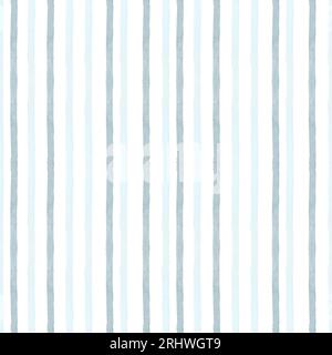 Nahtloses Muster mit blauen und blauen Streifen, handbemalt in Aquarellfarben, auf weißem Hintergrund. Aquarellzeichnung. Geeignet für Textildesign Stockfoto