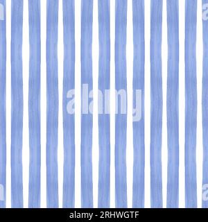 Nahtloses Muster mit blauen und blauen Streifen, handbemalt in Aquarellfarben, auf weißem Hintergrund. Aquarellzeichnung. Geeignet für Textildesign Stockfoto