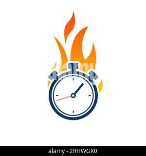 Symbol für die Uhrzeit der Flammengeschwindigkeit. Stoppuhr-Countdown-Kreis-Logo, Symbol für „Brandalarm-Deadline“. Stock Vektor